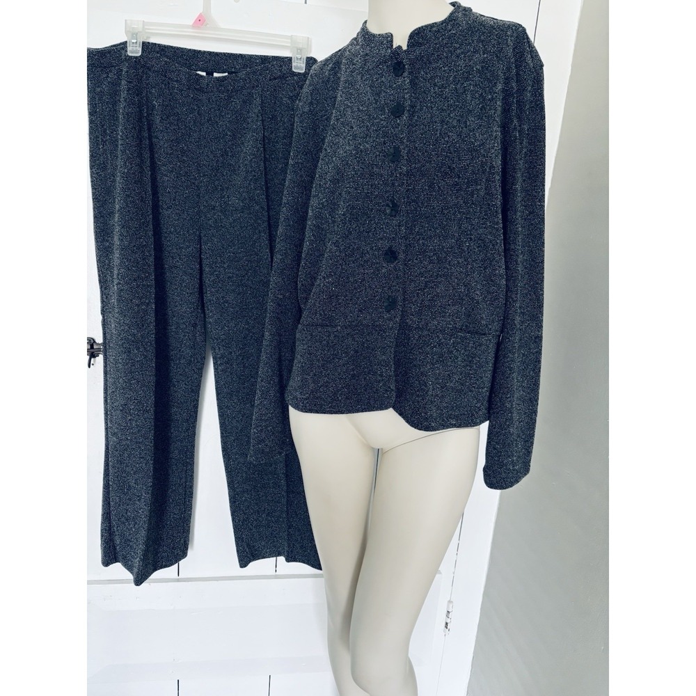 Emma James Black White‎ 2 Piece Suit Set Shirt Pants Women's Large Vintage
